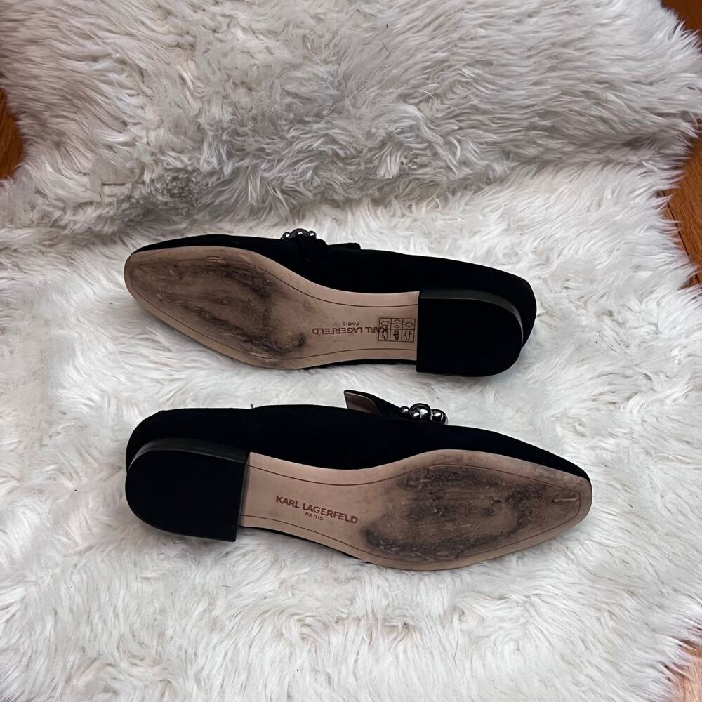 Karl Lagerfeld Paris Black Suede Pearl Embellished Loafers | Flats Size 7 - Picture 5 of 5